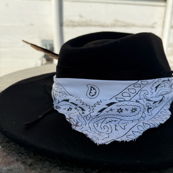 SCORCHED EARTH: Custom Black Wide-Brim Wool Hat with Feather Accent - Picture 5 of 6